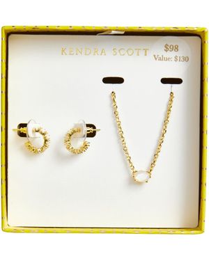 Kendra Scott Cailin Cubic Zirconia Huggie Hoop Earrings & Pendant Necklace Gift Set - White