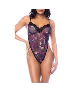 MAPALE Strappy Floral Mesh Teddy - Purple