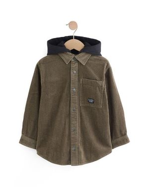 Next Kids' Hooded Corduroy Snap-Up Shirt Jacket - Green