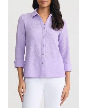 Kasper Ridge Knit Button-Up Shirt - Purple