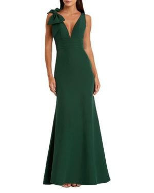 Mac Duggal Sleeveless V Neck Bow Detail Mermaid Gown - Green