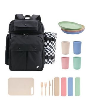 J World Picnic Backpack With Insulated Compartments & Picnic Mat - Black