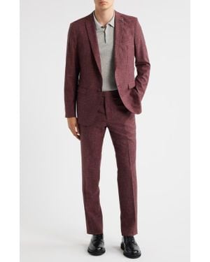 John Varvatos Varick Slim Fit Slub Wool & Linen Blend Suit - Red