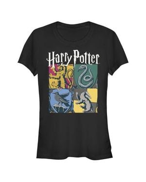 Harry Potter Junior's Hogwarts Houses Vintage Collage Graphic Tee - Black
