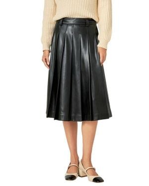 English Factory Pleated Faux Leather Skirt - Black