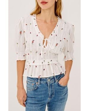 Rails Fontaine Floral Smocked Cotton Top - White
