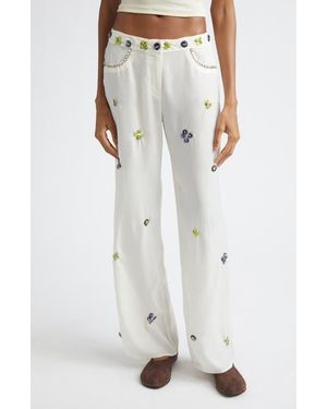 Siedres Brity Embellished Low Rise Straight Leg Pants - White
