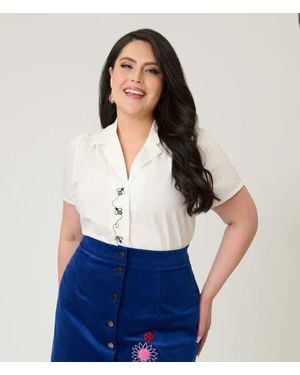 Unique Vintage Plus Size 1940S Notched Collar Blouse - Blue