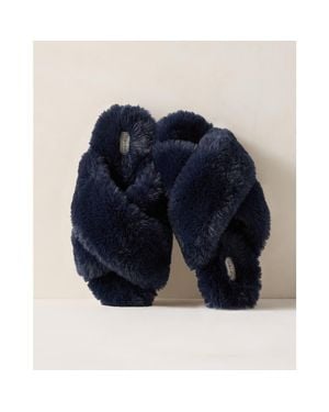 Haven Well Within Faux Fur Criss-Cross Slippers - Blue