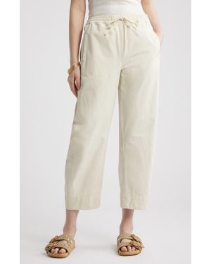Treasure & Bond Pull-On Crop Barrel Leg Cotton Pants - Natural