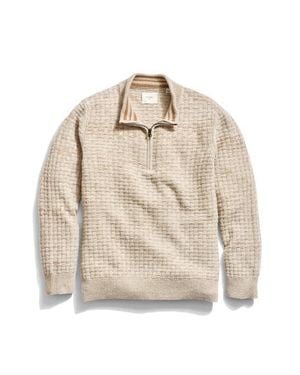 Billy Reid Merino Wool & Cotton Basketweave Half Zip Sweater - Natural