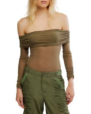 Free People Forget Me Not Off The Shoulder Mesh Bodysuit - Green