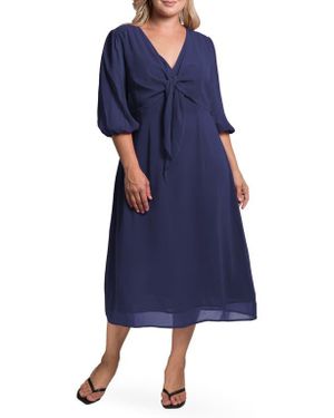 Standards & Practices Kenna Tie Front Chiffon Midi Dress - Blue