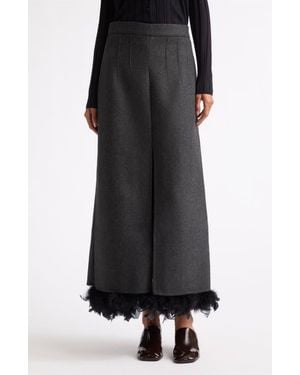 Plan C Feather Trim Wool Blend Maxi Skirt - Black
