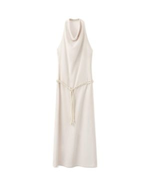 Mango Halter Knit Dress With Belt - White