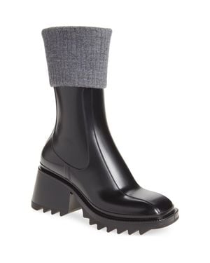Chloé Betty Rib Cuff Waterproof Rain Boot - Black