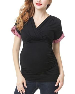 Kimi + Kai Maternity V-Neck Nursing Top - Black