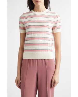 Vince Stripe Short Sleeve Cotton & Cashmere Sweater T-Shirt - Red