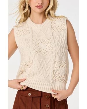 Astr Edlyn Patchwork Cable Knit Sweater Vest - Natural