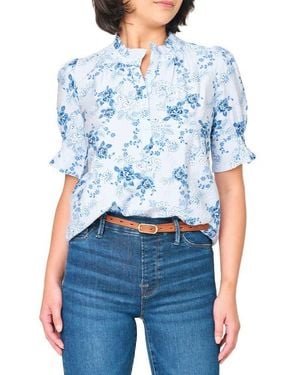 Gibsonlook Dianthus Floral Puff Sleeve Top - Blue