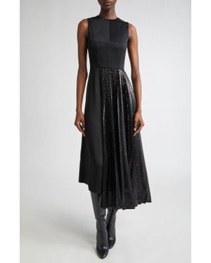 Michael Kors Pleated Sequin Overlay Satin Sheath Dress - Black