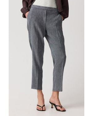 Theory Treeca Linen Blend Pull-On Crop Pants - Gray
