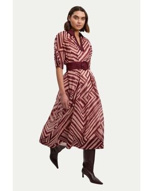 Karen Millen Printed 3/4 Sleeve Plunge Midi Dress - Red