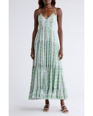 Alicia Bell Scarlett Tiered Cotton & Silk Cover-Up Maxi Dress - Green
