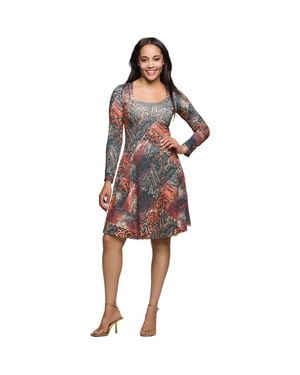 24seven Comfort Apparel Long Sleeve Fit And Flare Dress - Red