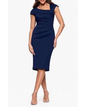 Xscape Evenings Asymmetric Scuba Knit Cocktail Dress - Blue