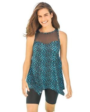 Swim 365 Mesh-Inset Longer Length Tankini Top - Blue