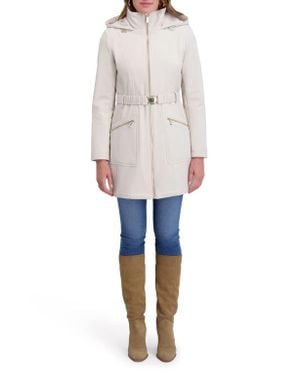 Kensie Soft Shelled Hooded Belted Zip-Up Coat - White
