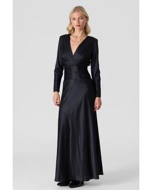 Le Fafo Silk Maxi V-Neck Dress - Blue
