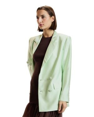 Cynthia Rowley Silk Wool Double Breasted Blazer - Green