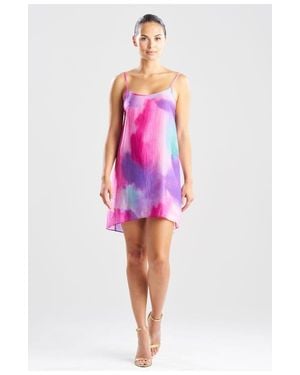 Natori Watercolor Sheer Texture Scoop Mini Dress - Pink