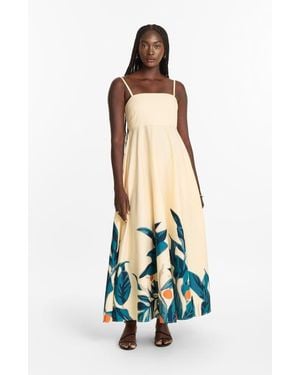 Diarrablu Printed Cotton Poplin Oria Strappy Midi Dress - White