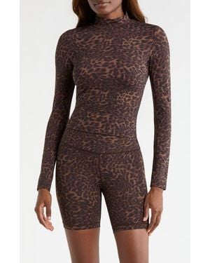Mpg Leopard Print Long Sleeve Top - Brown