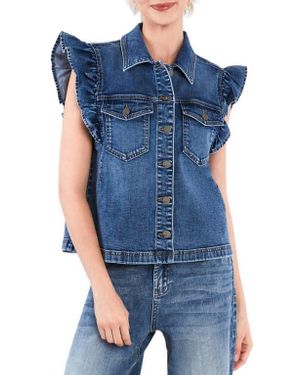 Wash Lab Denim Ruffle Denim Vest - Blue