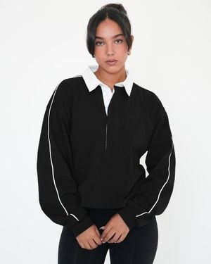 Rebody Active Rugby Piping Relaxed Polo Top - Black