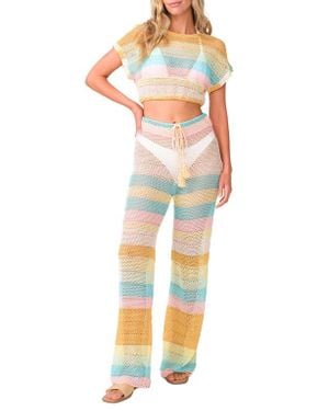 PQ Swim Renee Semisheer Open Stitch Cover-Up Crop Top - Multicolor