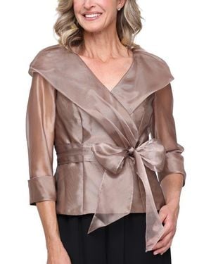 Alex Evenings Shawl Collar Organza Top - Multicolor