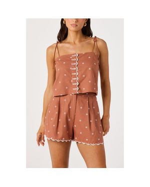 Astr Justina Embroidered Linen Blend Crop Tank - Orange