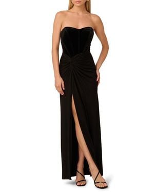 Adrianna Papell Velvet & Jerset Slit Gown - Black