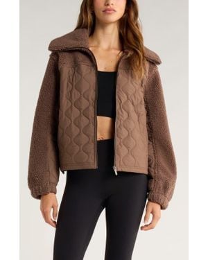 Zella Faux Shearling & Quilted Nylon Hybrid Jacket - Black
