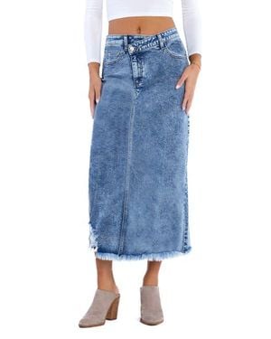 Wash Lab Denim Mia Crossover Waist Raw Hem Midi Denim Skirt - Blue