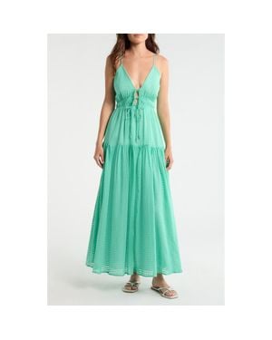 Elan Sleeveless Tiered Cover-Up Maxi Dress - Green