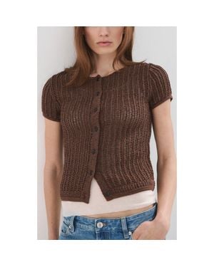 Mango Short Sleeve Crochet Cardigan - Brown