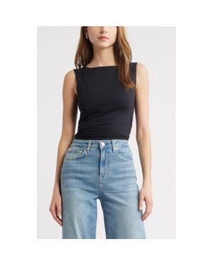 Open Edit Boat Neck Sleeveless Top - Blue