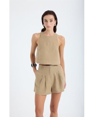 Monlicia Lena 100% Linen Sleeveless Crop Top - Natural