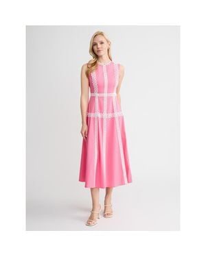 Misook Fit & Flare Cotton Eyelet Trim Maxi Dress - Pink